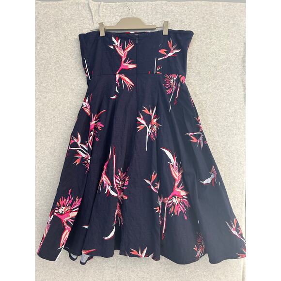 Eva Mendes New York‎ & Company Strapless Floral Fit Flare Dress Navy Pink XL - Picture 4 of 8